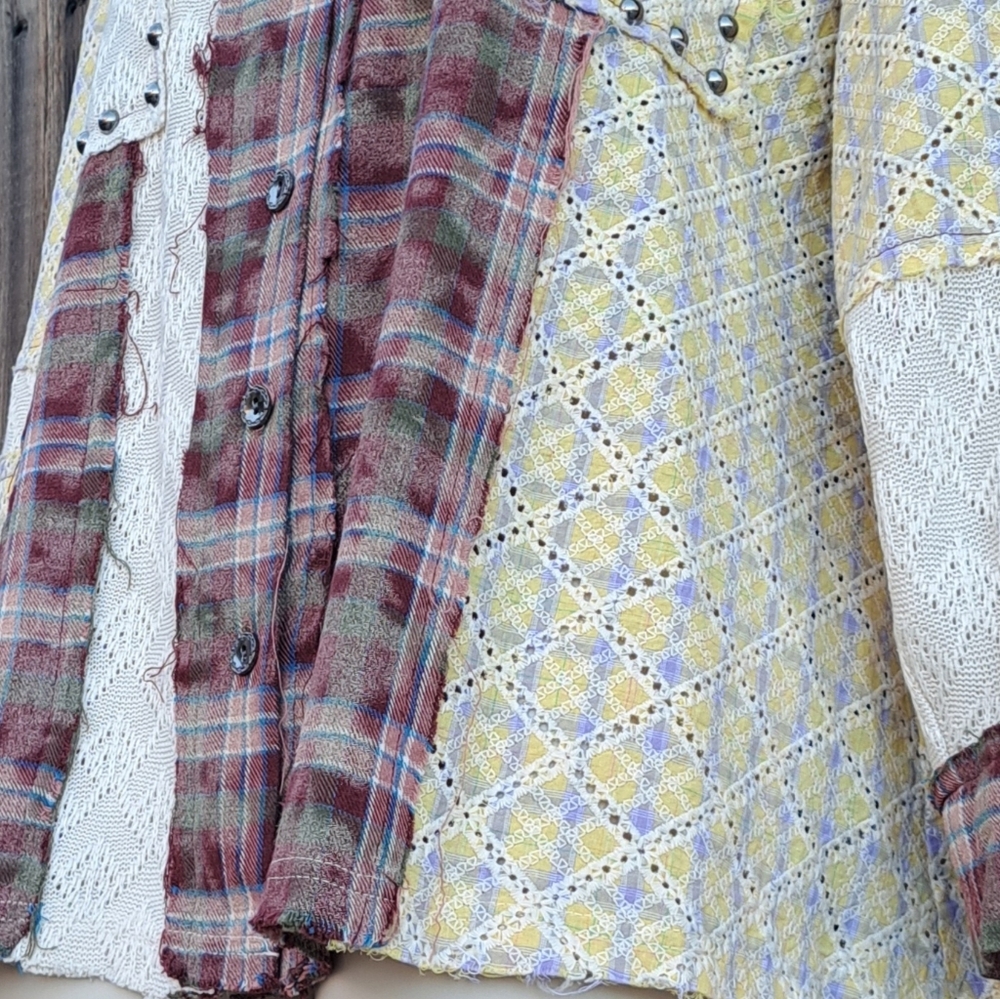 Pol Patchwork Plaid Lace Studded Shacket Oversize… - image 6